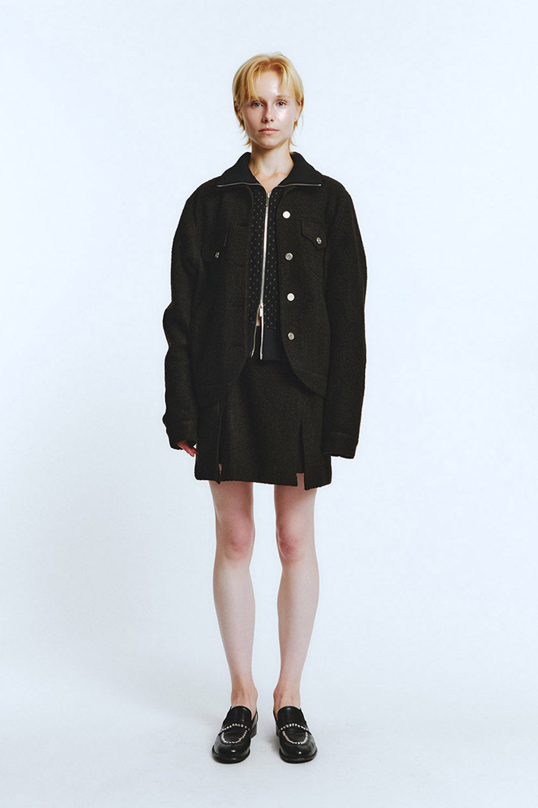 Love Crazy Wild Man rounded trucker jacket, stylish casual jacket with a rounded collar and classic trucker design.