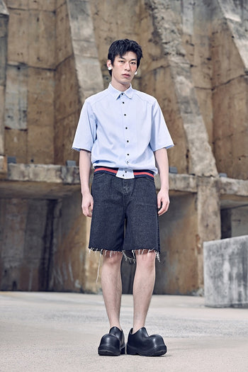 Ribbed Hem Half Shirt