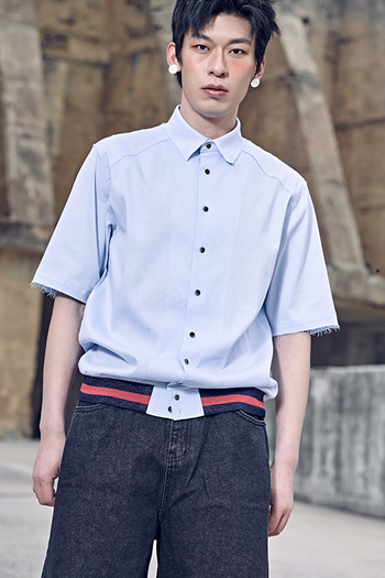 Ribbed Hem Half Shirt