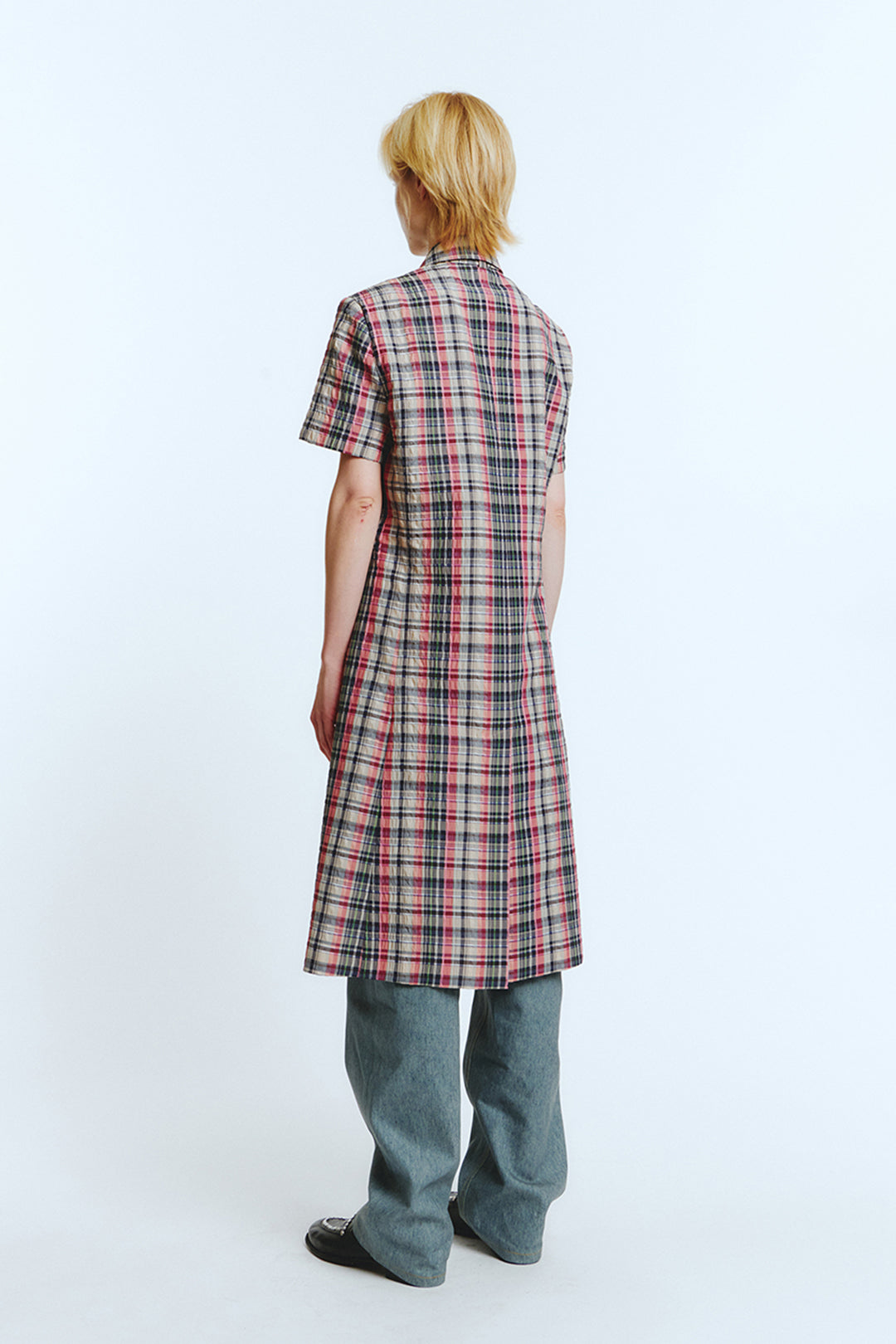 Multi-checkered half sleeve coat by LOVE CRAZY WILD MAN featuring a stylish, casual design perfect for layered fall outfits.