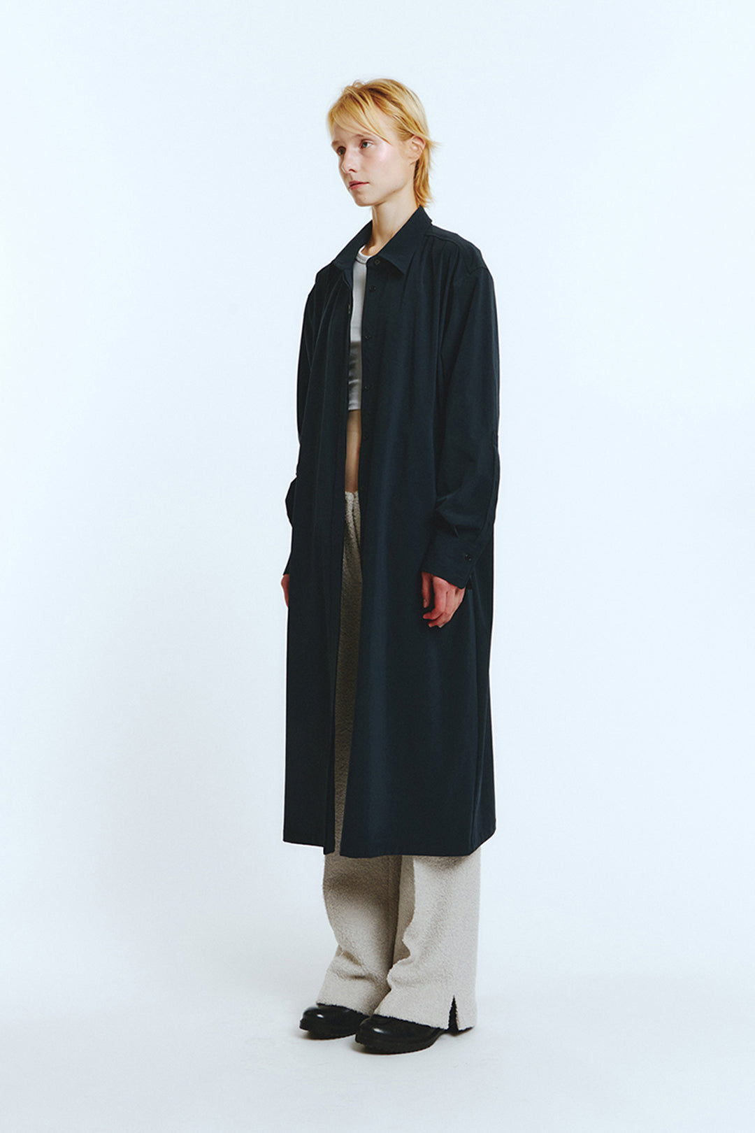 Navy long shirt jumper by LOVE CRAZY WILD MAN, made of soft fabric, styled as a casual shirt jumper for men.