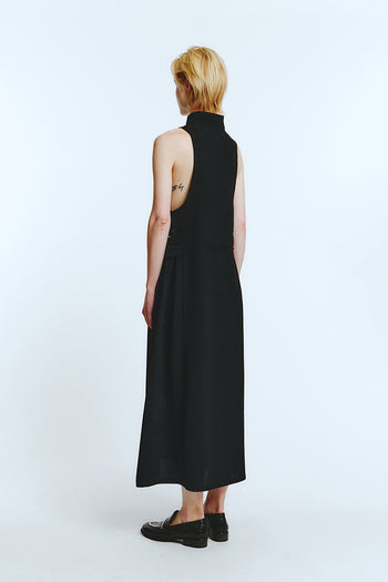 Black high neck dress by LOVE CRAZY WILD MAN, featuring a fitted silhouette and elegant design.