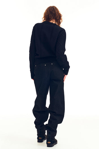 Black LOVE CRAZY WILD MAN sweater featuring a cozy knit design and a relaxed fit, perfect for casual wear.