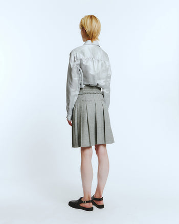 LOVE CRAZY WILD MAN frill pleats skirt in melange grey fabric, showcasing flowing pleated design and stylish silhouette.