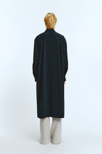 Navy long shirt jumper by LOVE CRAZY WILD MAN featuring a relaxed fit and casual style, displayed hanging on a wooden hanger.