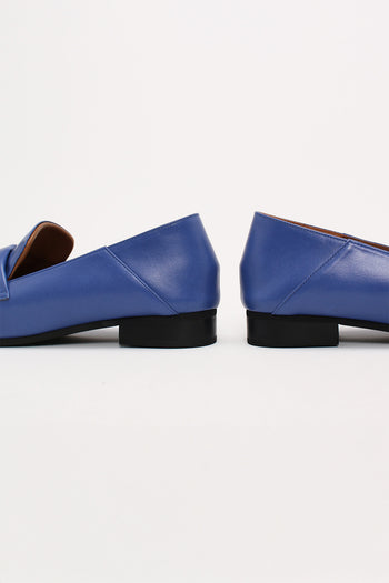 Blue Arno Penny Loafers by Finoacinque, stylish flat shoes with classic slip-on design and smooth leather finish.