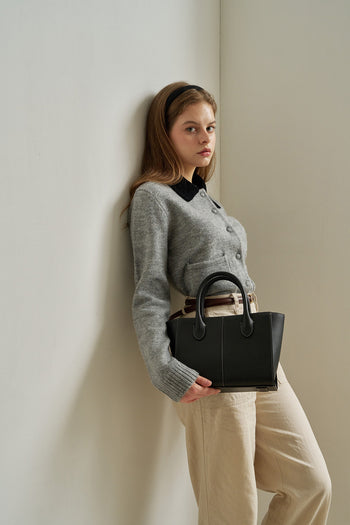 Medium Blenged leather bag by MIULIN featuring a spacious design and sleek brown finish, perfect for everyday use.