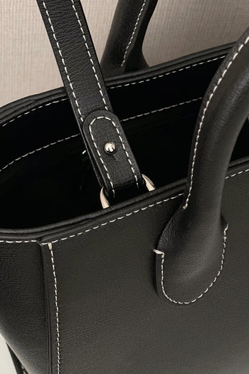 Medium Blenged leather tote bag by MIULIN showing its sleek design, sturdy handles, and textured leather surface.