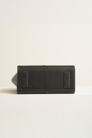 Medium Blenged leather tote bag by MIULIN, showing its sleek design and sturdy handles in a close-up view.