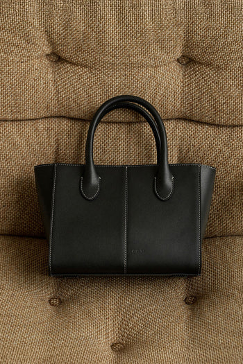 Medium Blenged leather tote bag by MIULIN, showing its spacious design, sturdy handles, and smooth leather texture.