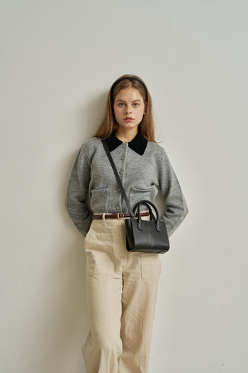 Small MIULIN Blenged leather bag with top handle and sleek design, perfect for everyday use.