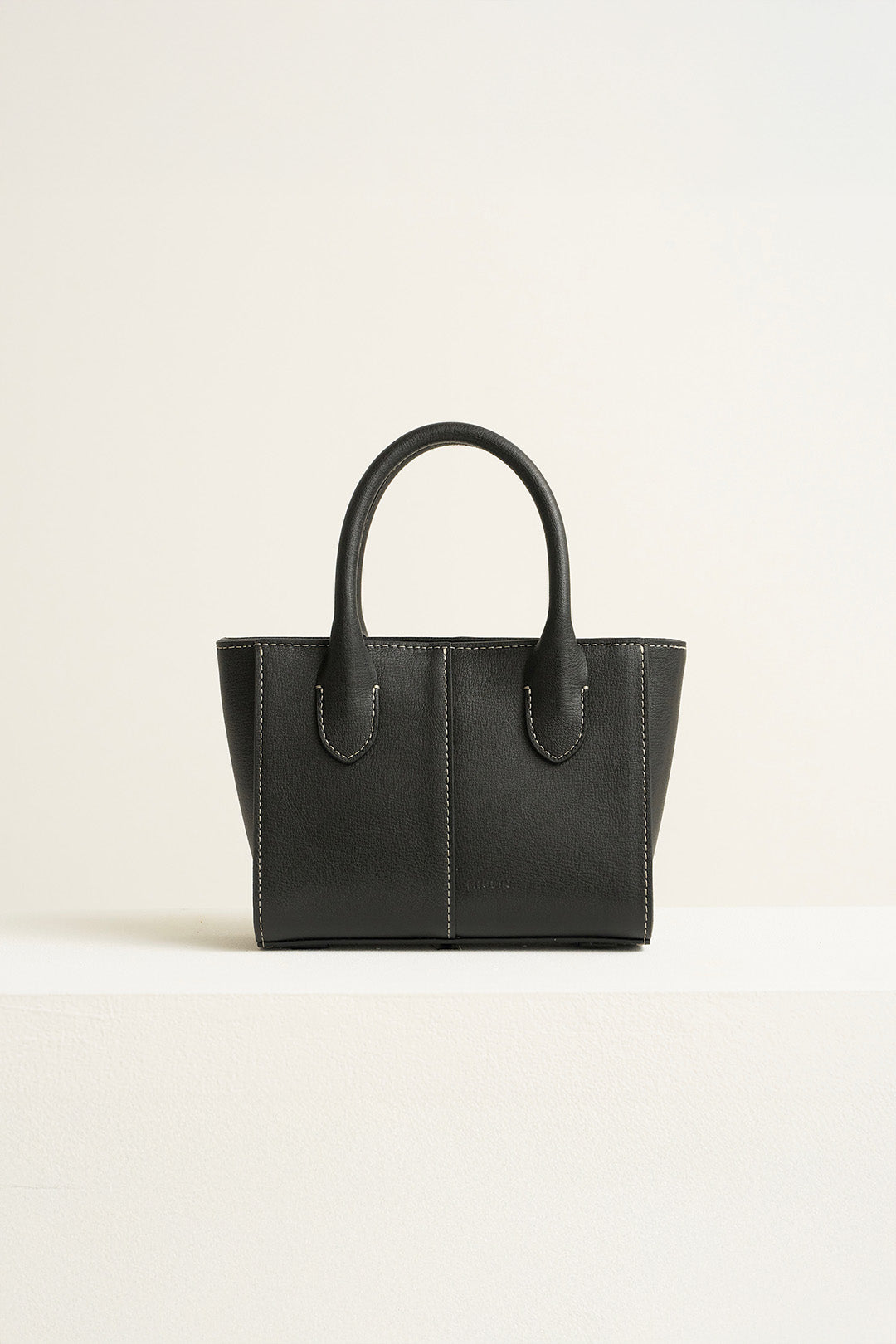 Small MIULIN Blenged leather tote bag with top handles and sleek design, perfect for everyday use.