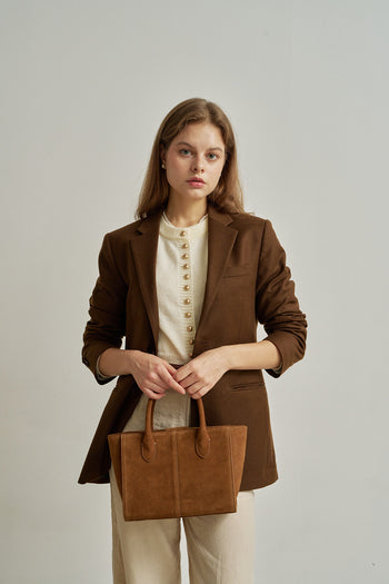 Medium Brunir Suede Bag by MIULIN featuring a stylish, versatile tote design with suede material and sturdy handles.