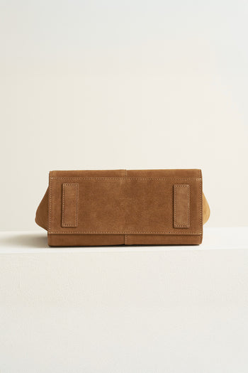 Medium Brunir suede bag by MIULIN, featuring a spacious tote design with double handles and smooth suede texture.