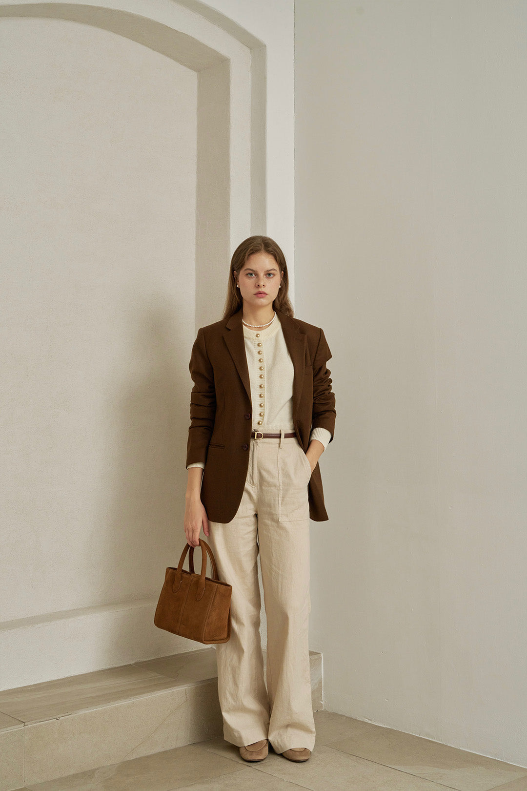 Medium Brunir suede tote bag by MIULIN featuring soft suede material, spacious interior, and stylish design.