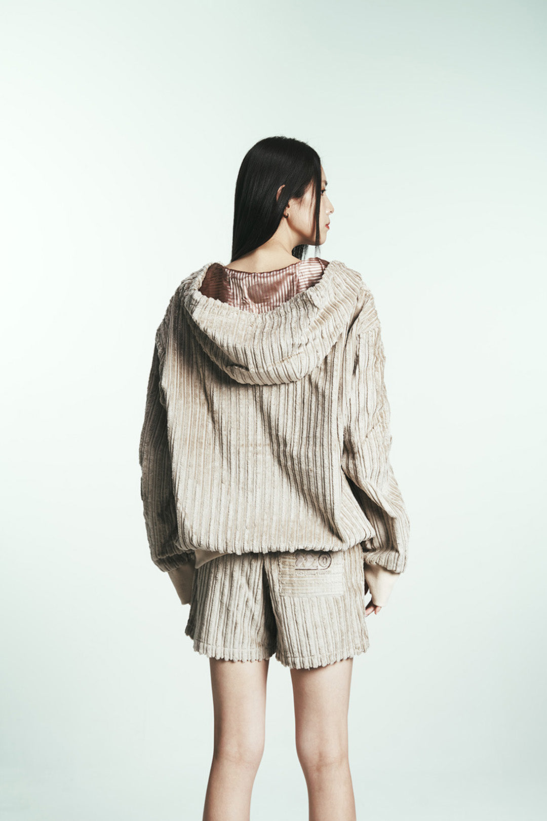 Cotton Stripe Fur Hoodie Jumper