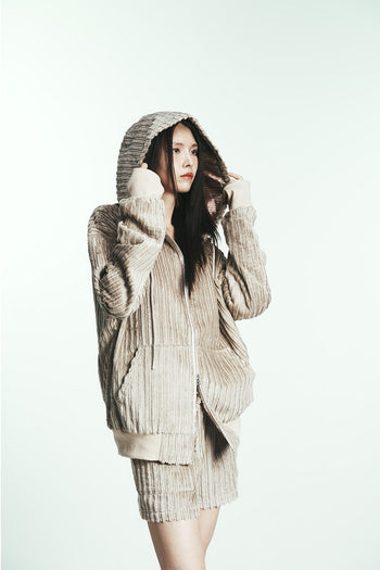 Cotton Stripe Fur Hoodie Jumper