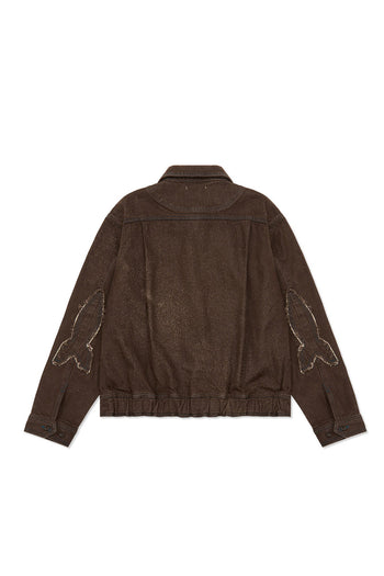 Laser-engraved Crash Bloom jacket by IOEDLE featuring detailed floral design on a stylish jacket.