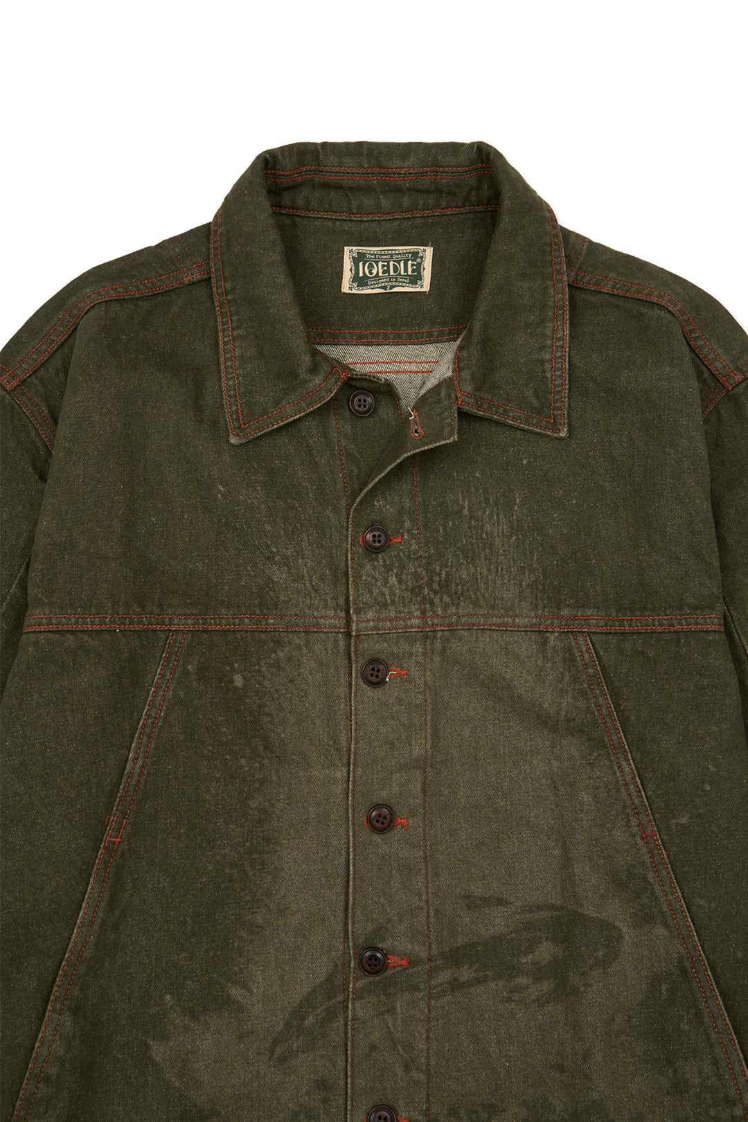 IOEDLE Crash Bloom laser-engraved jacket with detailed floral design, showcasing its stylish and intricate craftsmanship.
