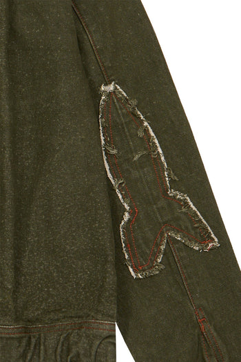 IOEDLE Crash Bloom laser-engraved jacket featuring detailed floral and abstract designs on a stylish outerwear piece.