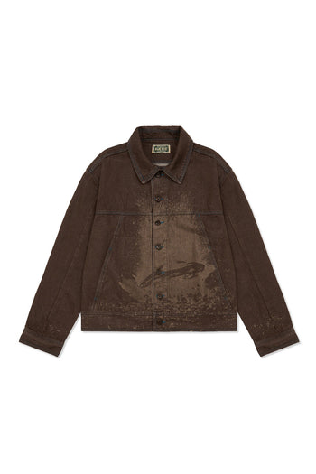 IOEDLE Crash Bloom laser-engraved jacket showing detailed floral design on dark fabric. Stylish and unique outerwear piece.