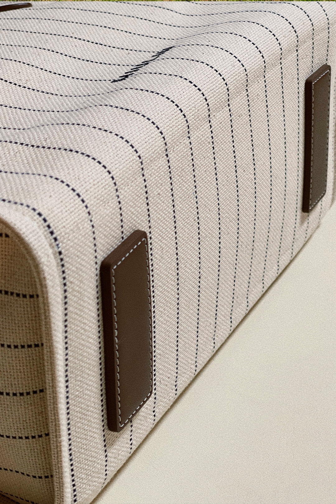 Large striped cream canvas bag by MIULIN, showcasing a spacious tote with a stylish striped design and sturdy handles.
