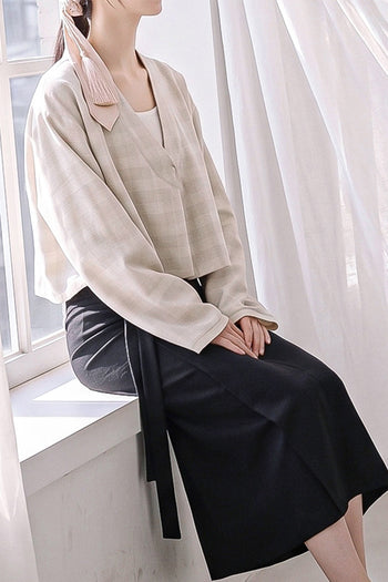 Jeogori Bolero Cardigan Check Snap