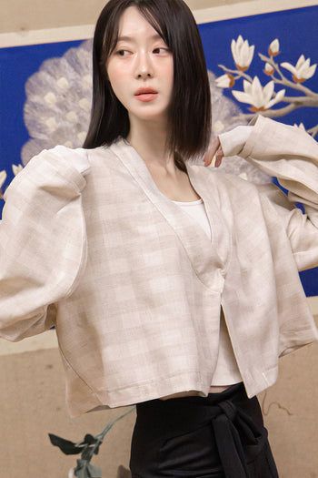 Jeogori Bolero Cardigan Check Snap