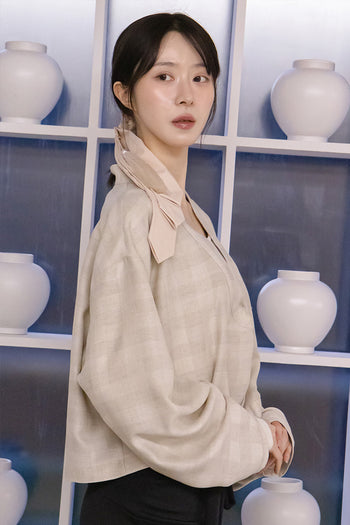 Jeogori Bolero Cardigan Check Snap