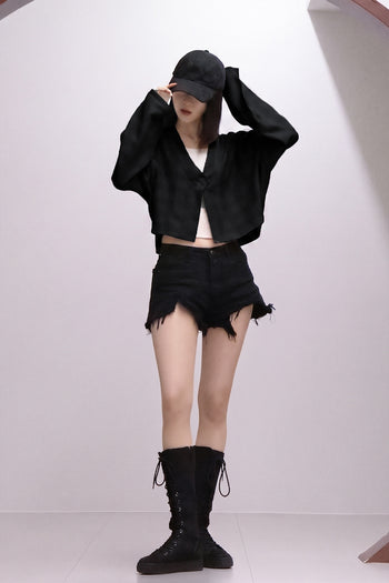 Jeogori Bolero Cardigan Check Snap