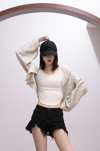Jeogori Bolero Cardigan Check Snap