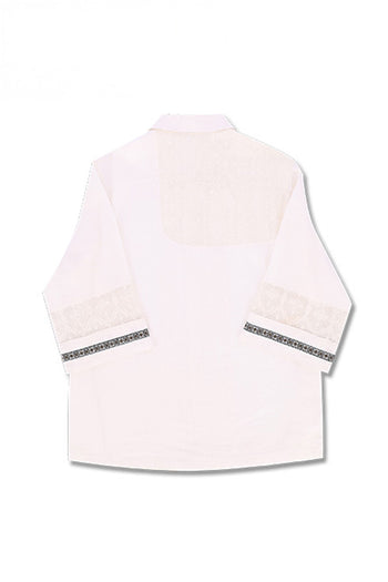 Lace Colour Combination Linen Shirt Ivory