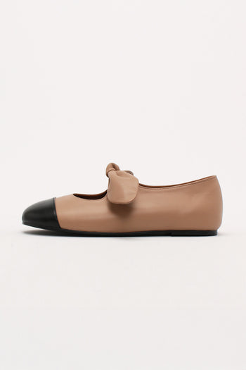 Finoacinque Lina Ribbon Maryjane flat shoes in charcoal and beige combi with ribbon detailing, stylish and comfortable footwear.
