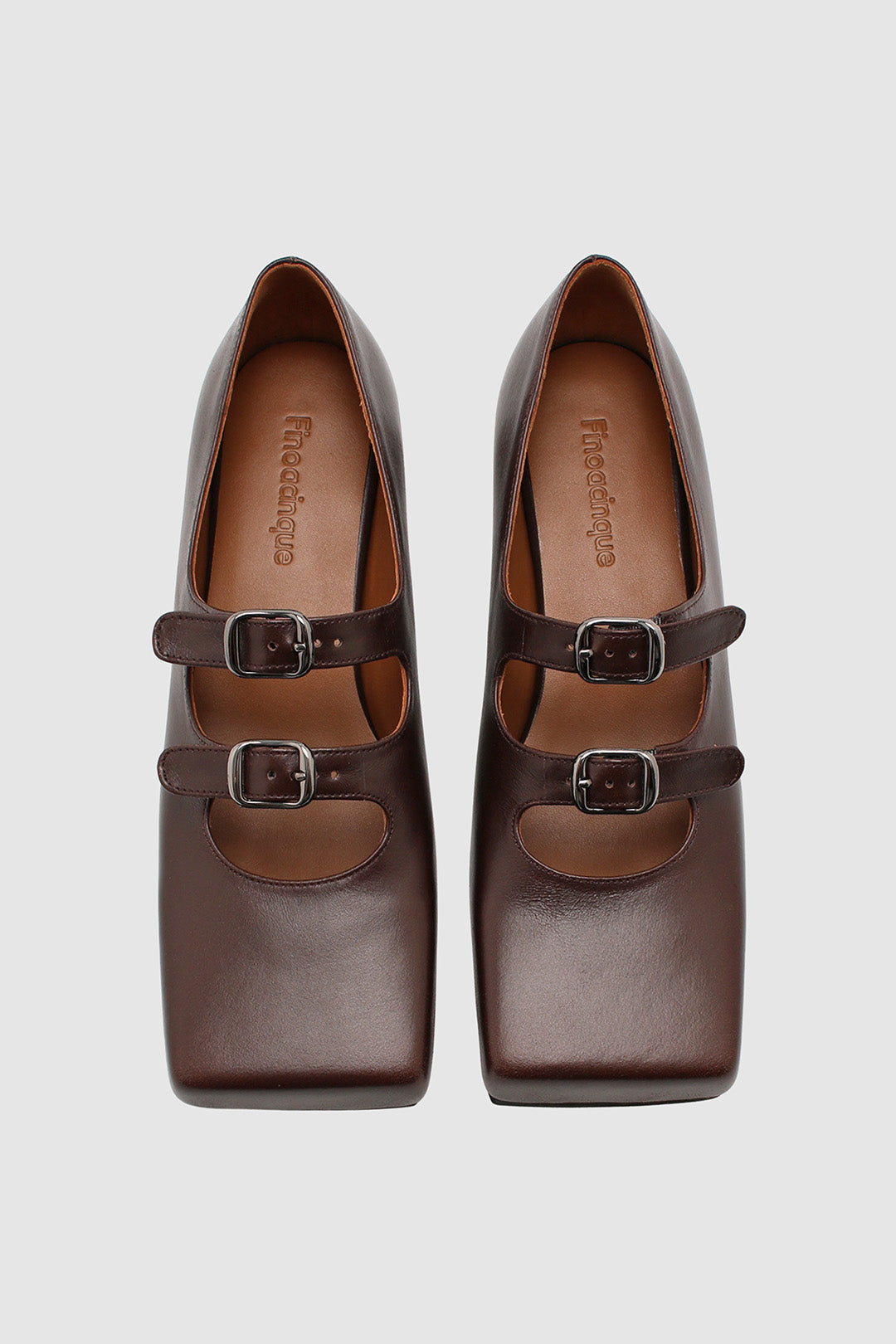 Finoacinque Nora strap flat shoes in brown with a sleek design and open toes, perfect for casual or chic outfits.