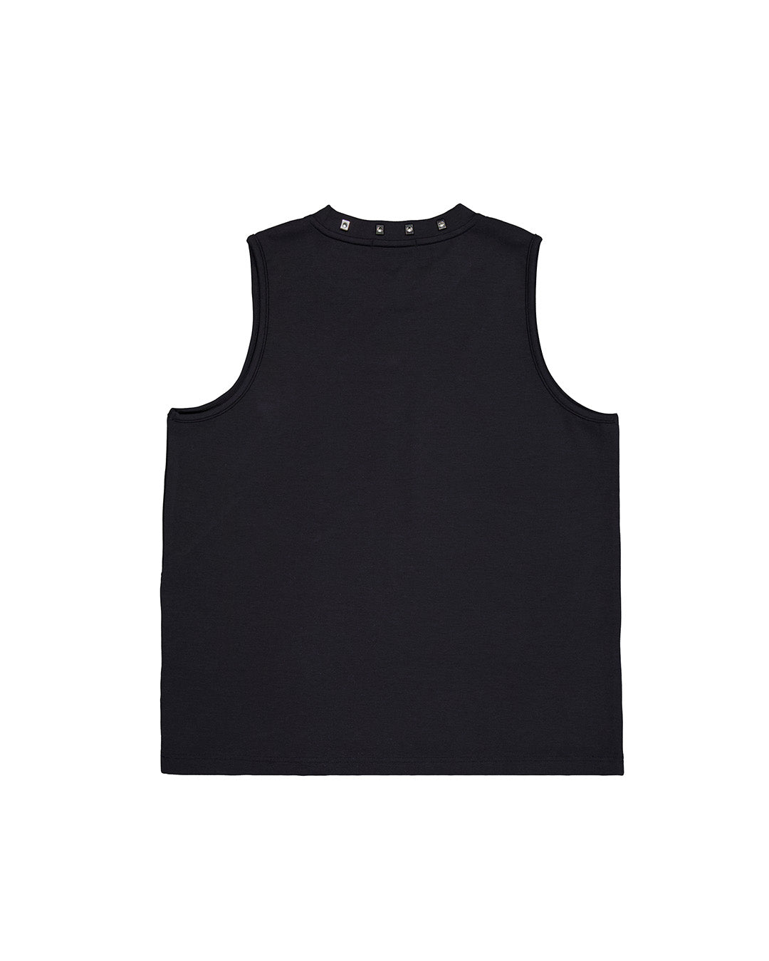 Black double wound sutured sleeveless top by KIMMICK, featuring a fitted design and minimalistic style.