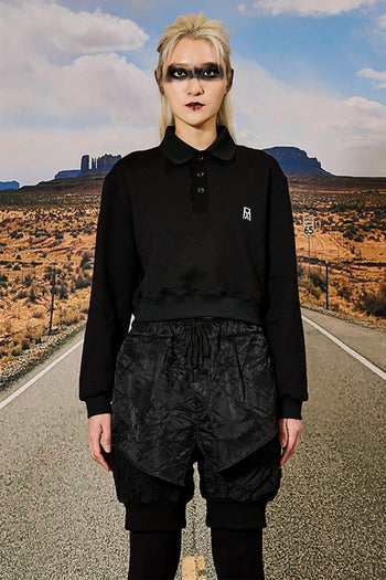 Pique Collar Cropped Sweatshirt Black