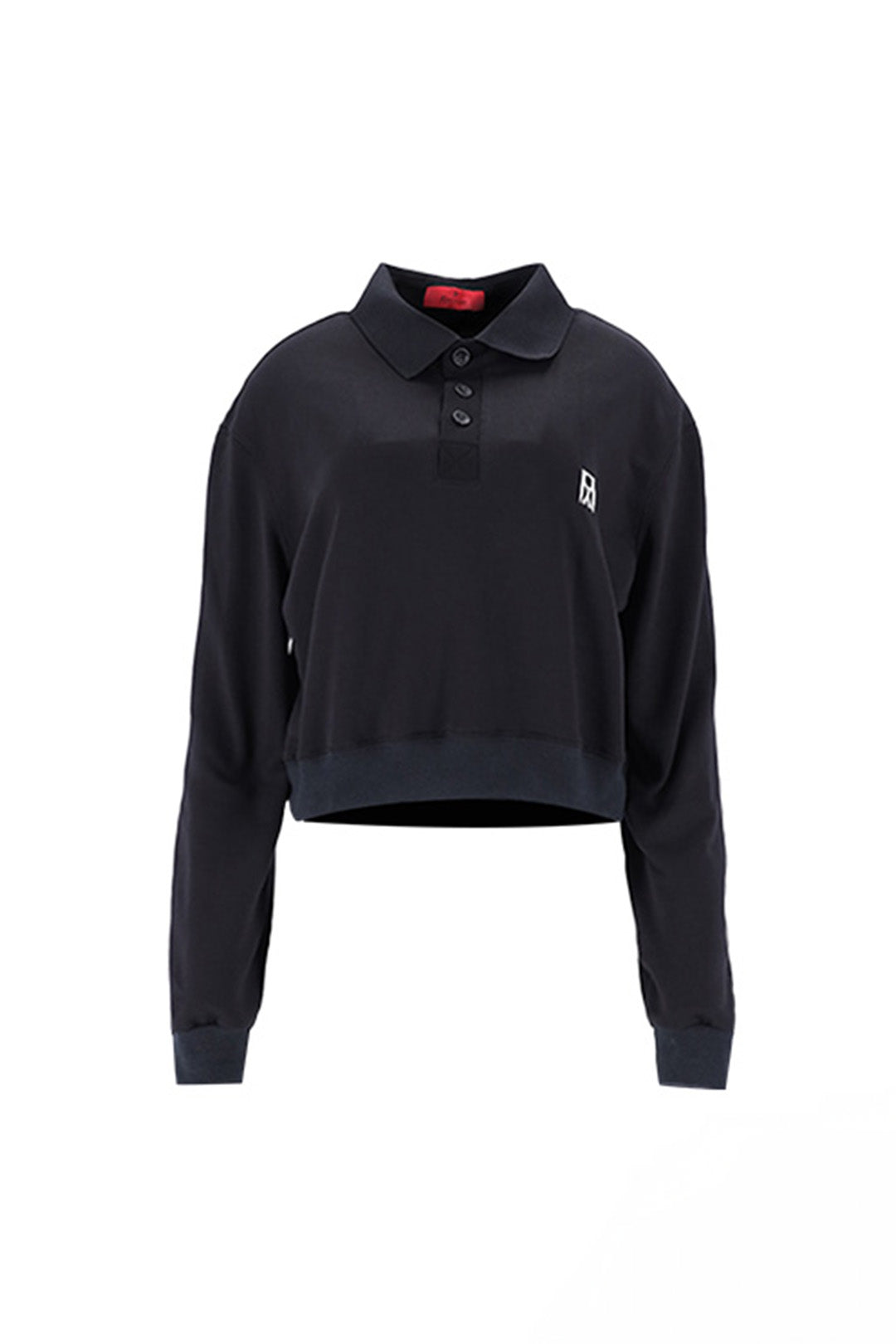 Pique Collar Cropped Sweatshirt Black