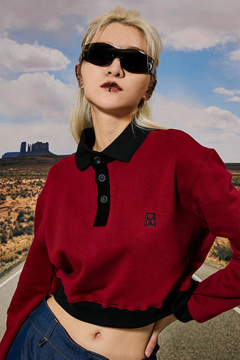 Pique collar Cropped Sweatshirt Burgundy