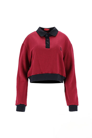 Pique collar Cropped Sweatshirt Burgundy