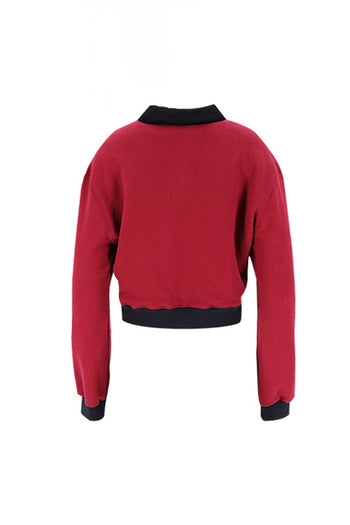 Pique collar Cropped Sweatshirt Burgundy