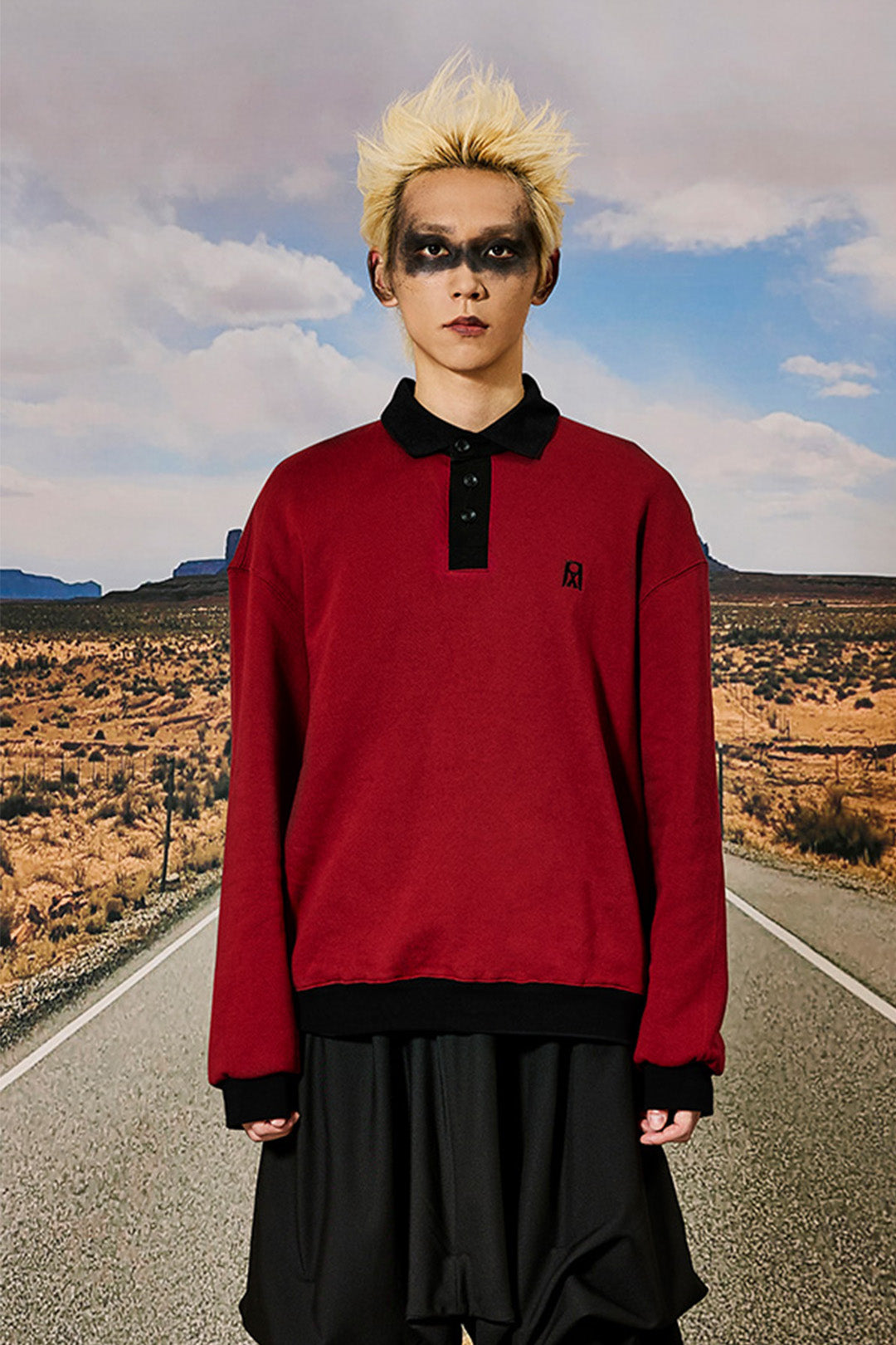 Pique Collar Oversized Fit Sweatshirt Burgundy