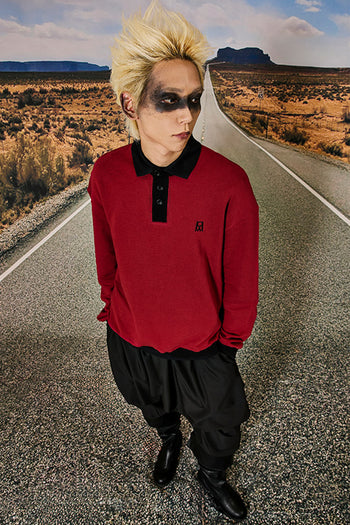 Pique Collar Oversized Fit Sweatshirt Burgundy