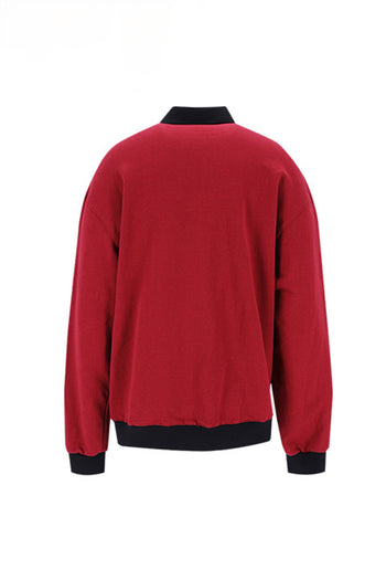 Pique Collar Oversized Fit Sweatshirt Burgundy