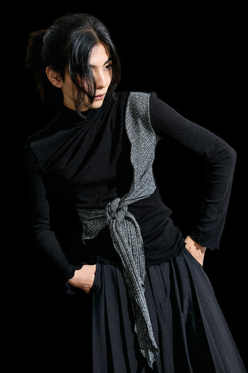 Cowl String Colouration Draped T-shirt Black