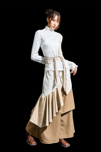 Cowl String Colouration Draped T-shirt Ivory