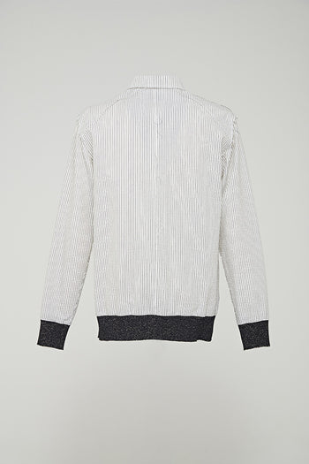 Ribbed Hem Stripe Shirt
