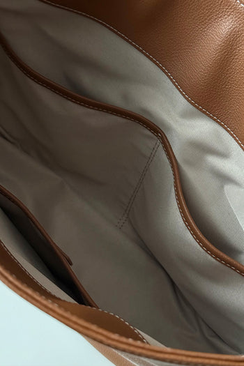 MIULIN Shellie Hobo Bag in camel color with soft leather, featuring a slouchy design and adjustable shoulder strap.