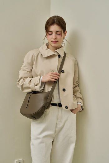 MIULIN Shellie Hobo Bag in Etoupe color, featuring a soft leather exterior and adjustable shoulder strap.