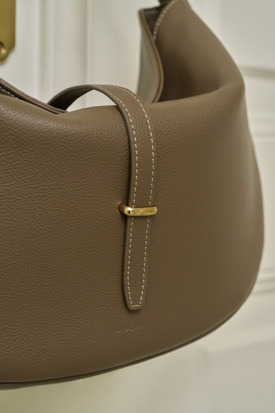 MIULIN Shellie Hobo Bag in Etoupe color, featuring soft leather and a slouchy silhouette, with a spacious interior and shoulder strap.