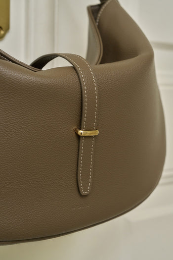 MIULIN Shellie Hobo Bag in Etoupe color, featuring soft leather and a slouchy silhouette, with a spacious interior and shoulder strap.